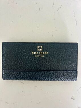 kate spade Black Pebbled Leather Continental Wallet with Gold Logo